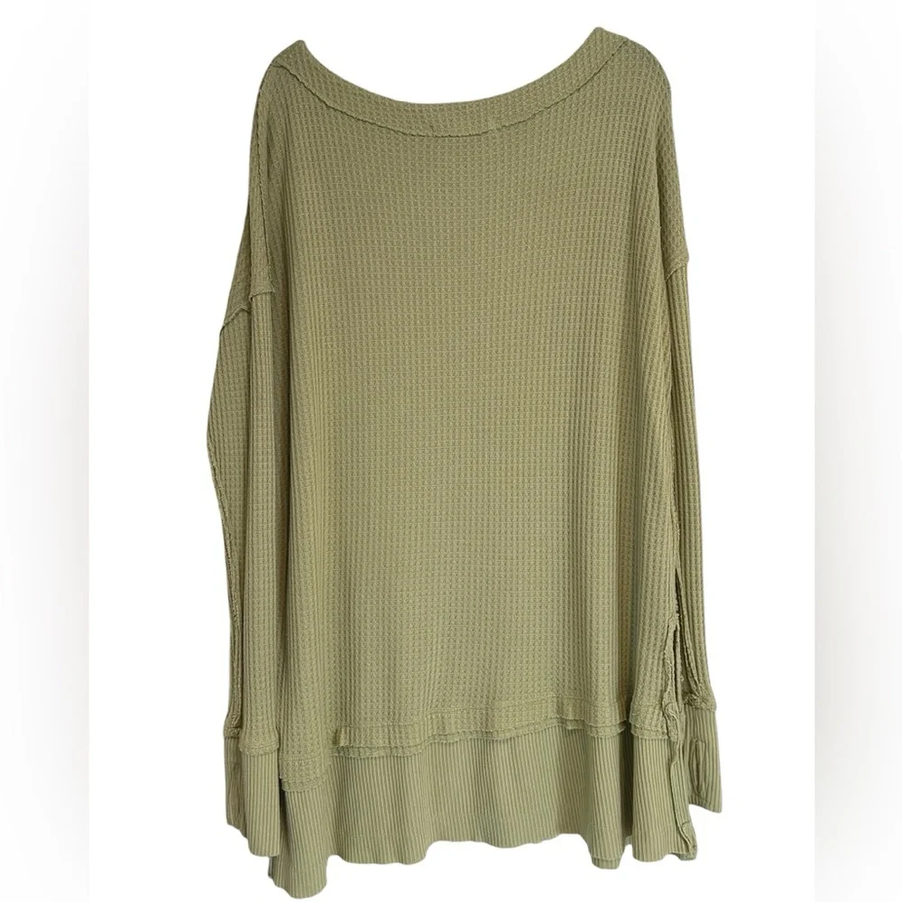 Free People We The Free North Shore Thermal Tunic Sage Green Waffle Knit- Size L - Picture 3 of 5
